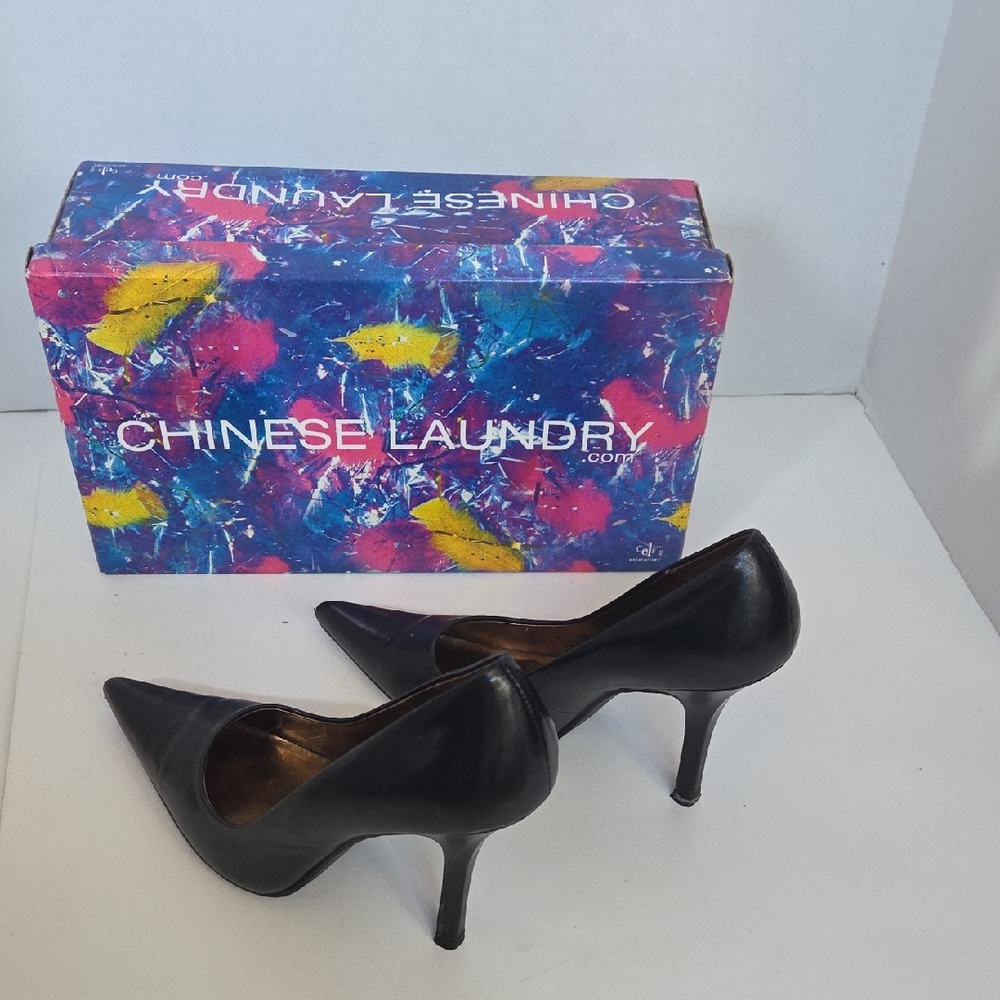 Chinese Laundry Classic Black Heels 4 Inch Leather Covered Heel